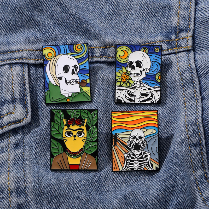 Drawknife Blade - Scary Oil Painting Skull Brooch Starry