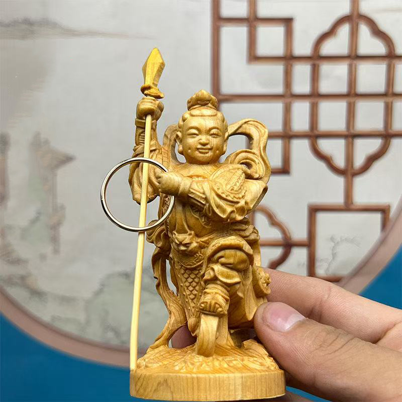 Woodworking Tv - Natural Cypress Nezha Mythical figure statue-